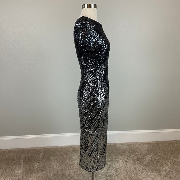 Betsy & Adam Sequined Midi Sheath Cocktail Dress Black and Silver Size 8 - Picture 4 of 10